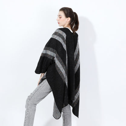 Fashionable Jacquard Silk Imitation-cashmere Split Cape Scarf