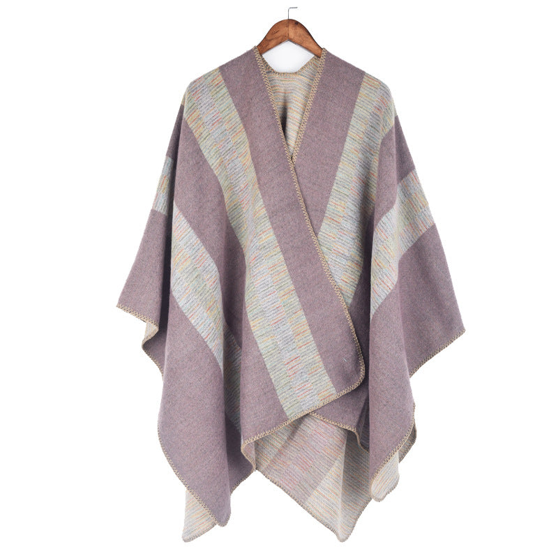 Fashionable Jacquard Silk Imitation-cashmere Split Cape Scarf