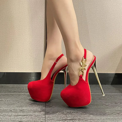 Stylish 16CM Thin High Heel Women’s Banquet Prom Waterproof Bow Metal Buckle High Heel