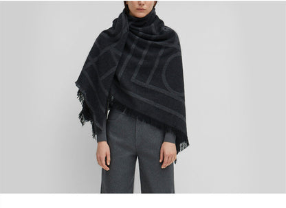 Unique Swedish Thick Geometric Warm Wool Cashmere Scarf