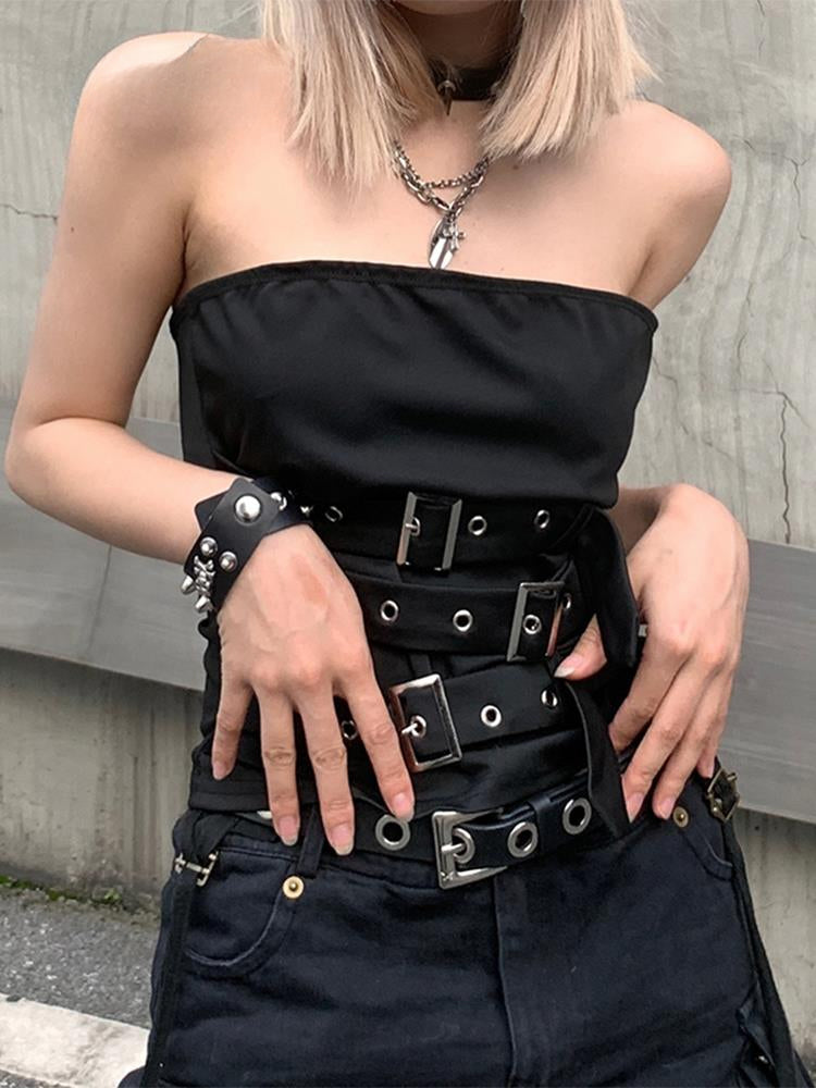 Gothic Eyelet Bandage Design Punk Black Sleeveless Crop Top