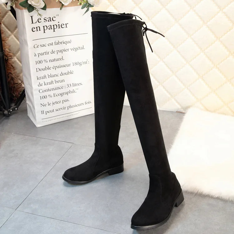 2024 Over The Round Toe Warm Stretch Fabric Big Size Knee High Boots