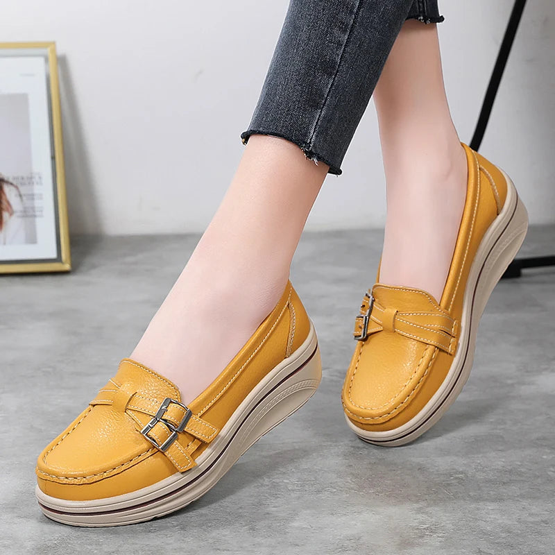 Leather Wedge Platform Orthopedic Slip On Casual Comfort Flats Loafers