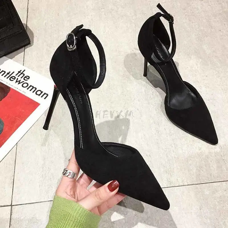 Black High-heeled Sandals Pointed Buckle All-Match Single High Heel