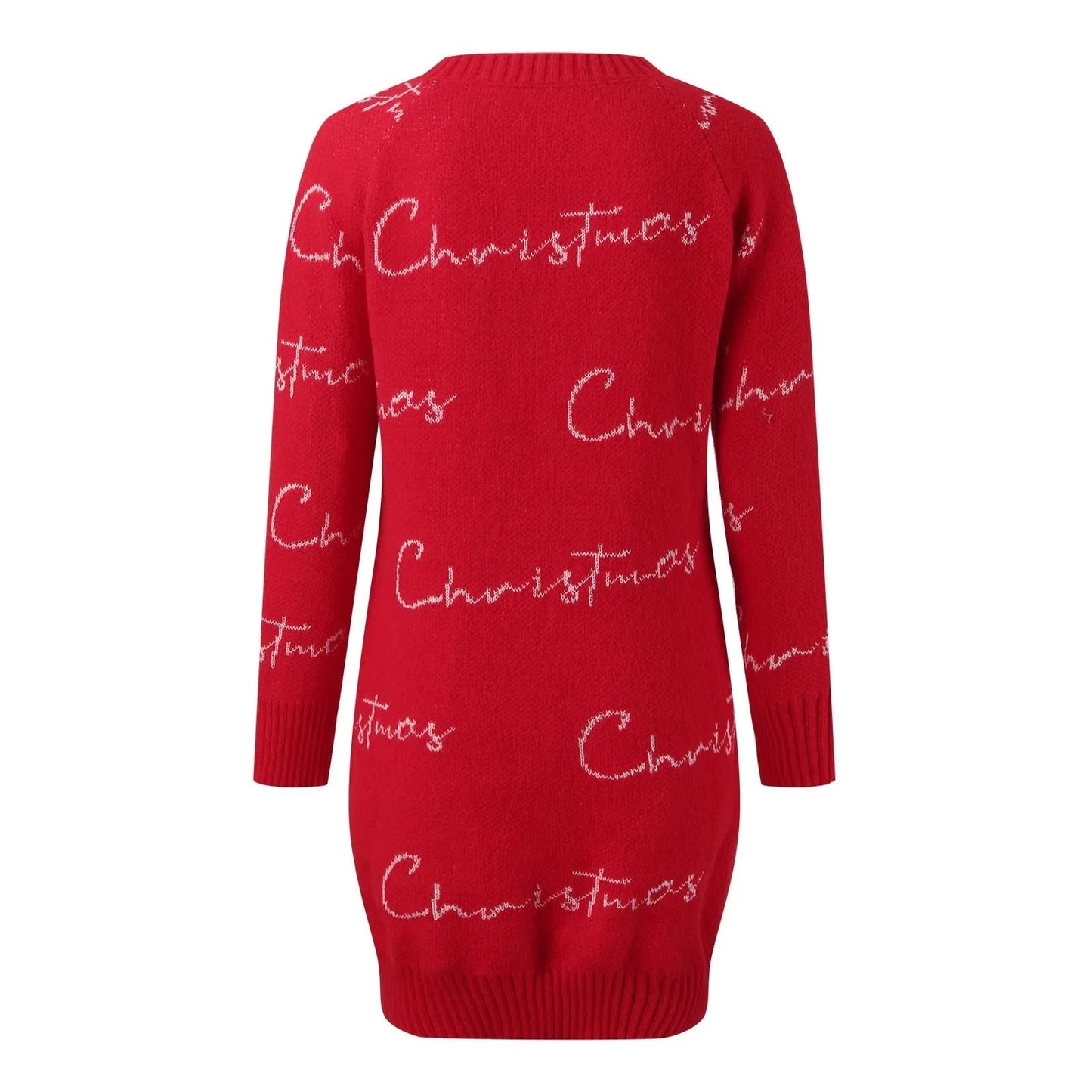 Elegant Full Sleeve O-Neck Casual Jacquard Dress Christmas Sweater