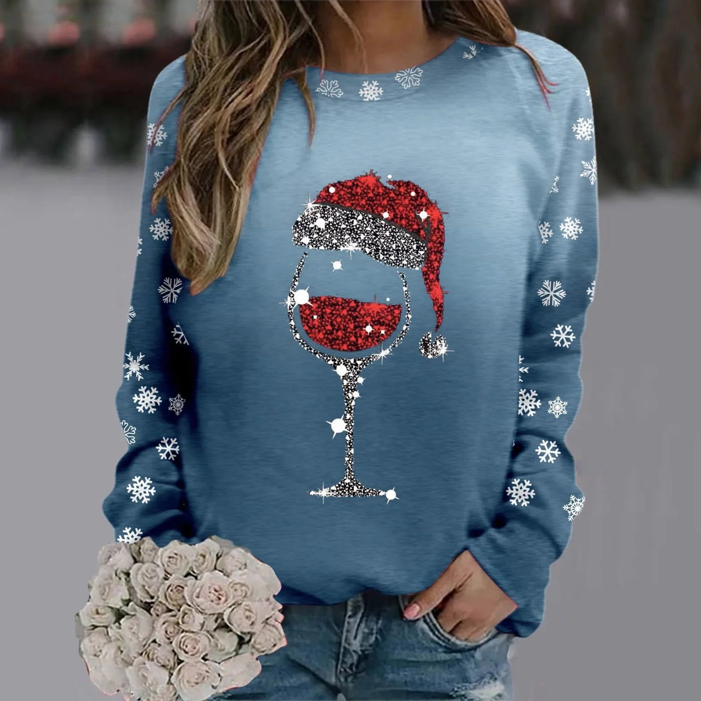 Reindeer Graphic Long Sleeve Sweatshirt - New Year Christmas Sweater