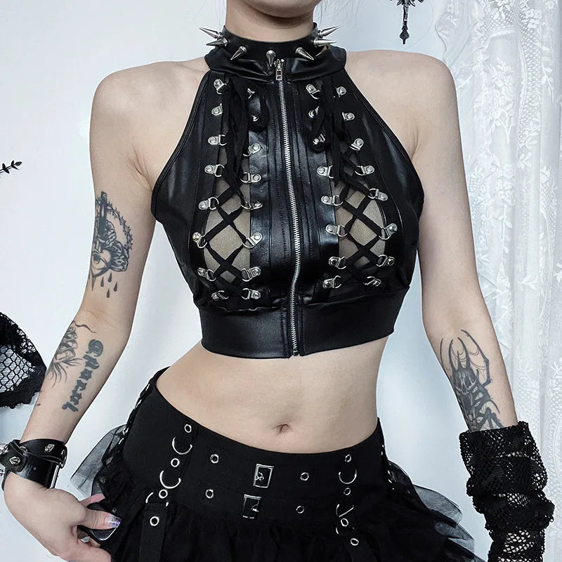 Sexy Hollowed Out Gothic Lace Up Bandage Y2k Crop Top