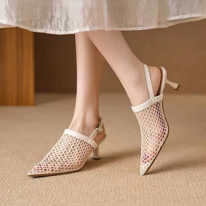 Breathable Fashion Summer Sexy Pointed Slingback Comfortable Ladies Highs Low Heel Pumps