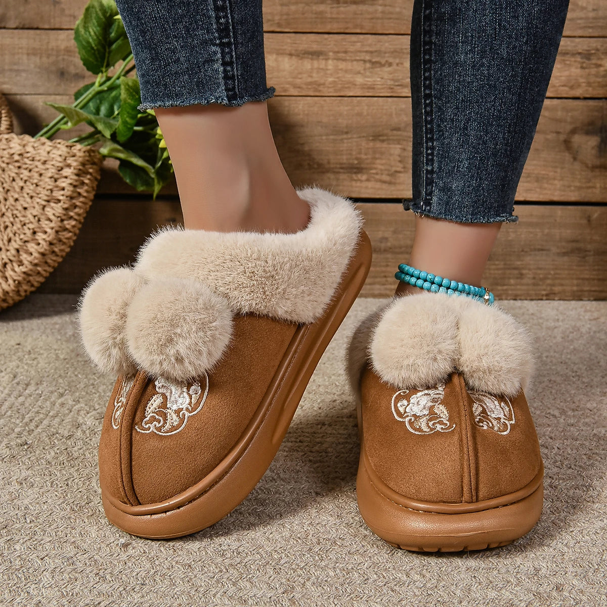 Warm Indoor Plush Platform Cute Cotton Slippers Winter Snow Boot