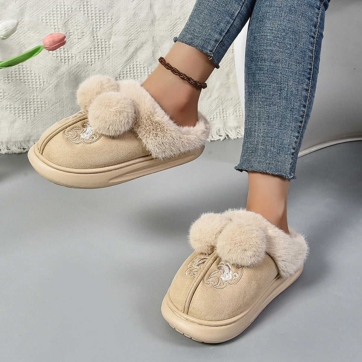 Warm Indoor Plush Platform Cute Cotton Slippers Winter Snow Boot