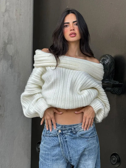 Fashion Off Shoulder Solid Ultra Soft Knitted Sweater