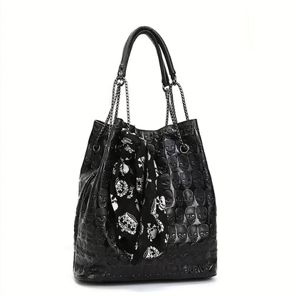 Gothic Skull Print Punk Scarf Decor Trendy Crossbody Tote Shoulder Bag