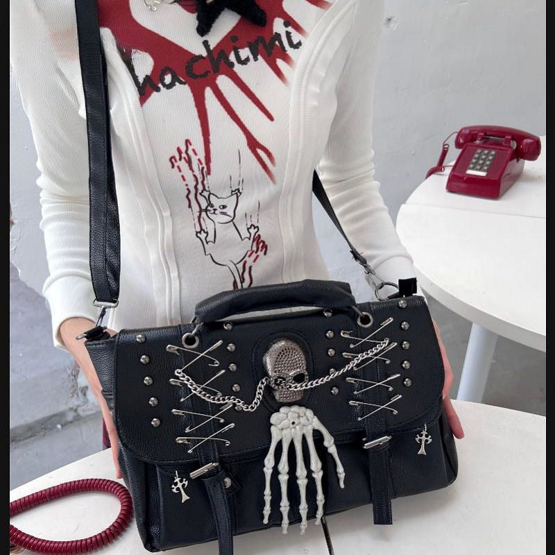 Gothic Lolita Harajuku Punk One Shoulder Y2K Rivet Chain Skull Bag