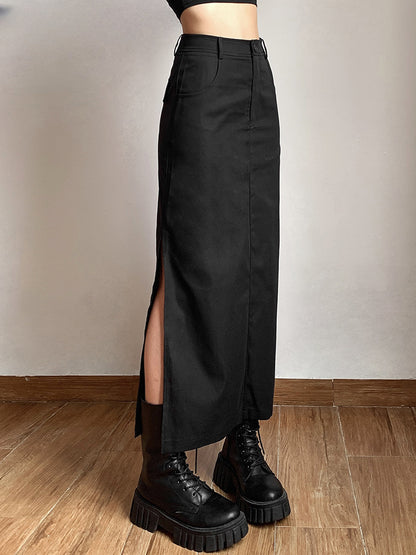 Simple Black Split Sexy Slim Light Cool Feminine Charm Skirt