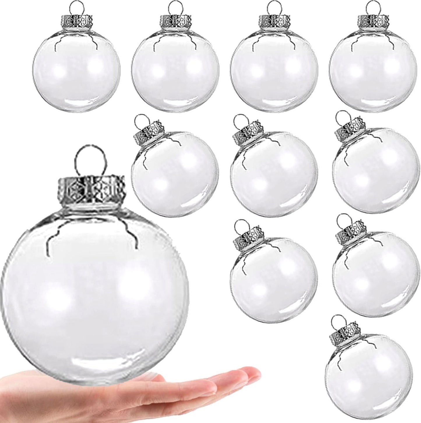 Christmas Clear Ornament Balls - Fillable Plastic Decorative Ball - DIY Transparent Decorations - 3.15 Inch/80mm - Pack of 10