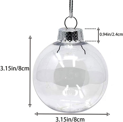 Christmas Clear Ornament Balls - Fillable Plastic Decorative Ball - DIY Transparent Decorations - 3.15 Inch/80mm - Pack of 10