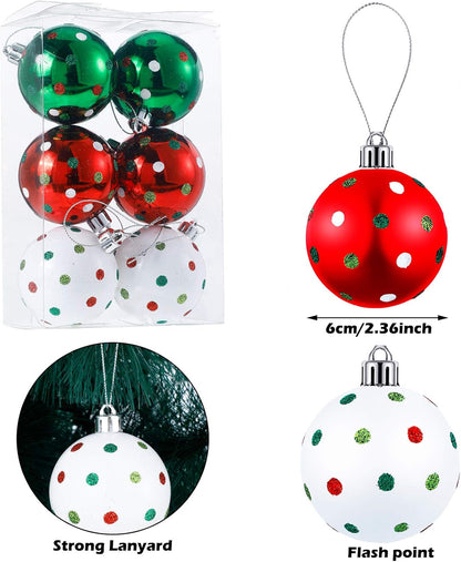 Glittering Hanging Xmas Balls - Red Green Plastic Christmas Baubles for Tree Decoration