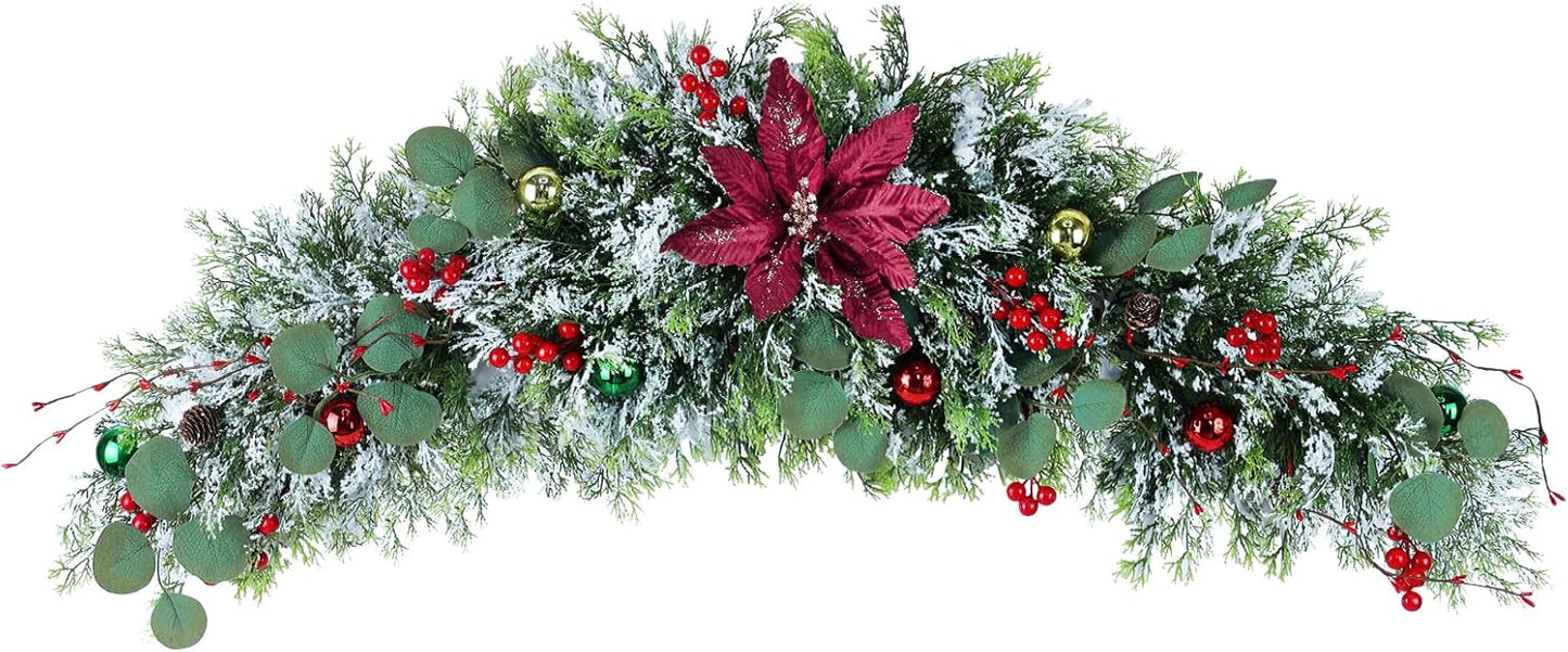 Christmas Swag with Poinsettia Balls and Berries - Indoor & Outdoor Home Decor