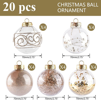 Shatterproof Clear Plastic Christmas Ball Ornaments - Champagne Gold (20 Pcs)