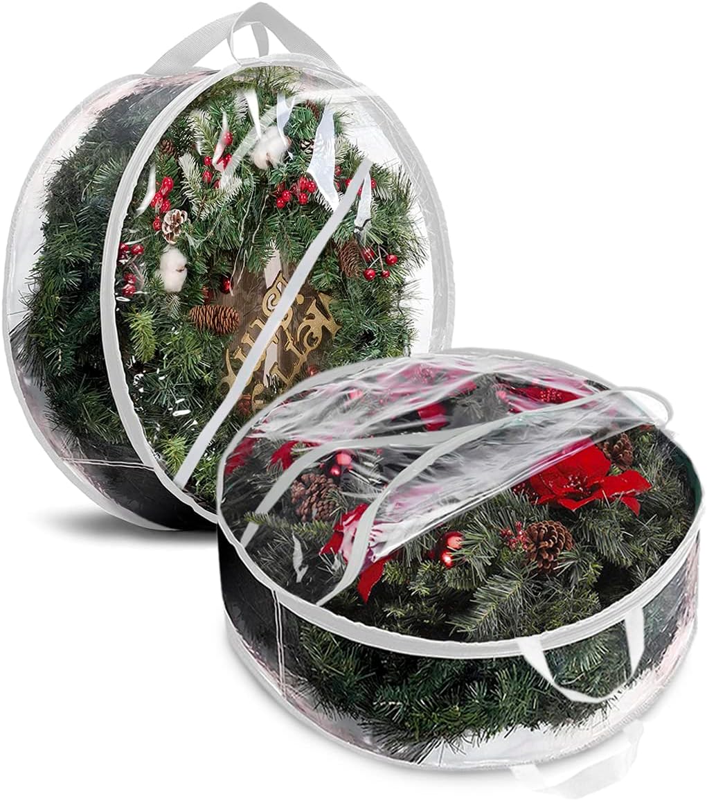 Christmas Wreath Storage Bag - 36" White Transparent PVC with Handles - Set of 2