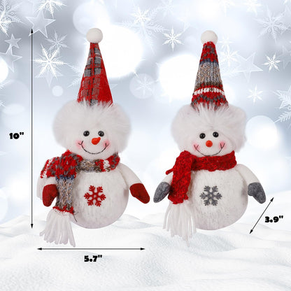 Lighted Plush Snowmen Figurines - Set of 2 - Christmas Table Decorations