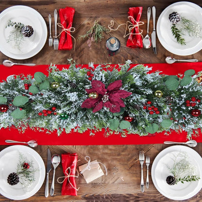 Christmas Swag with Poinsettia Balls and Berries - Indoor & Outdoor Home Decor