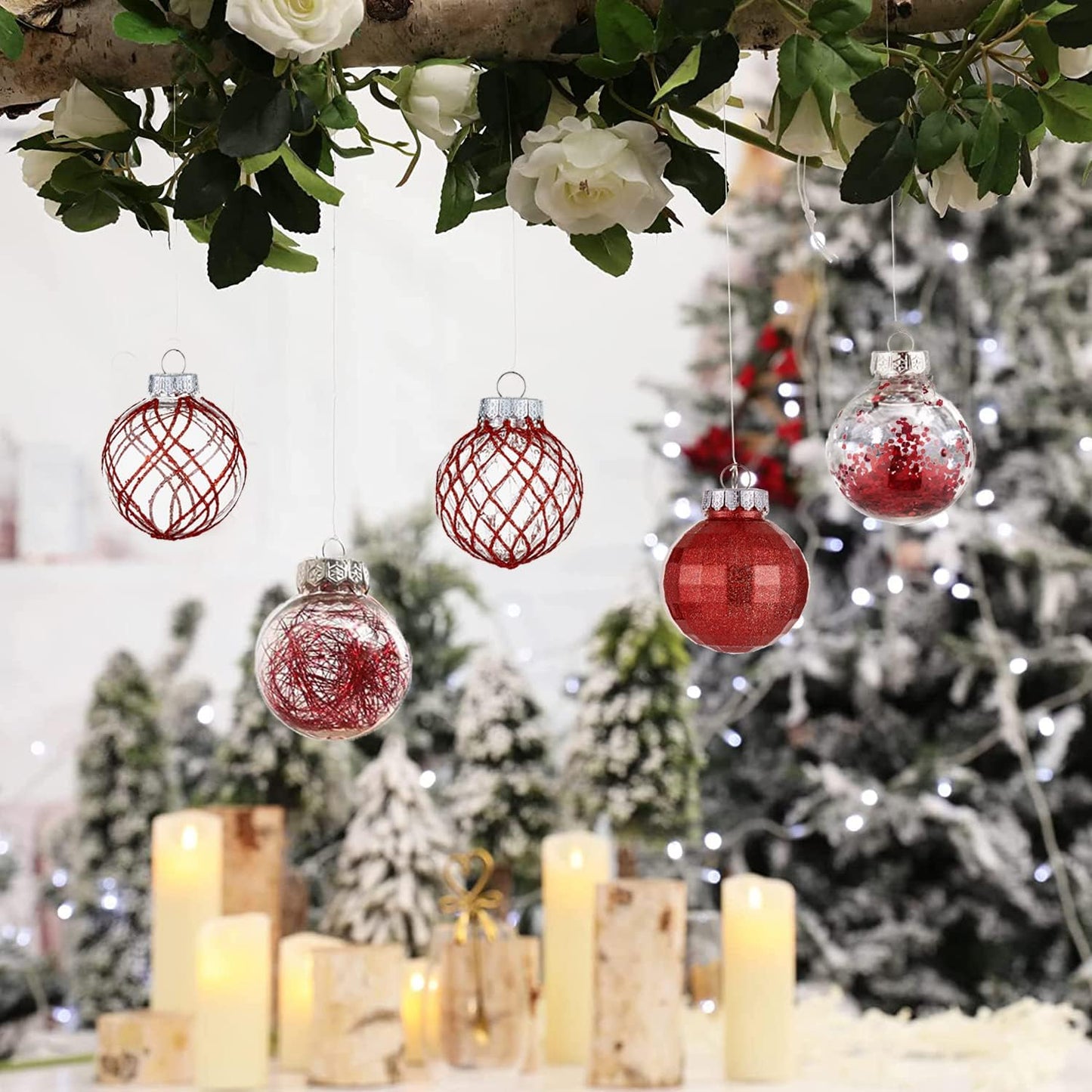 Clear Plastic Christmas Ball Ornaments Set - Red, Shatterproof