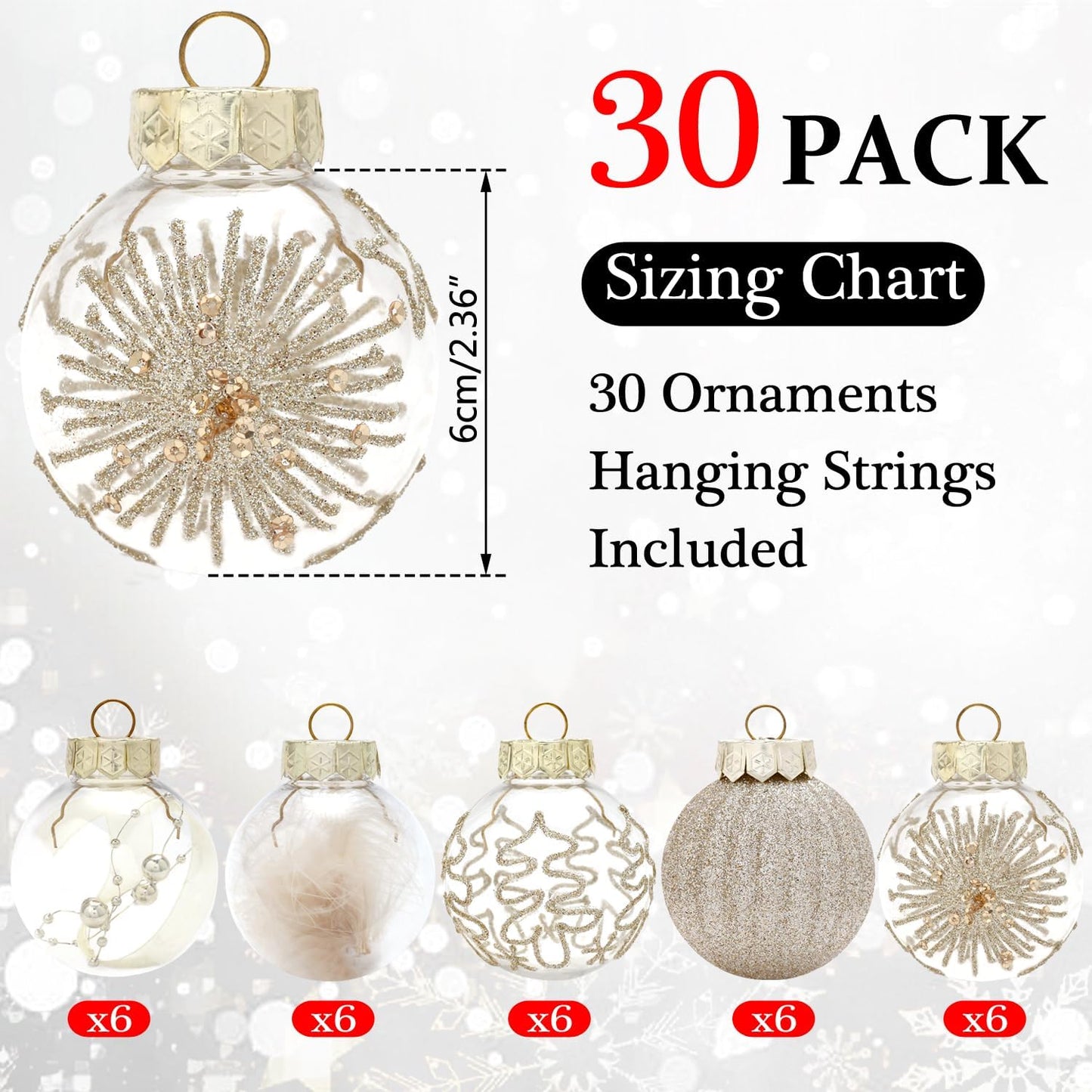 Shatterproof Christmas Ball Ornaments - Champaign Gold (30ct)