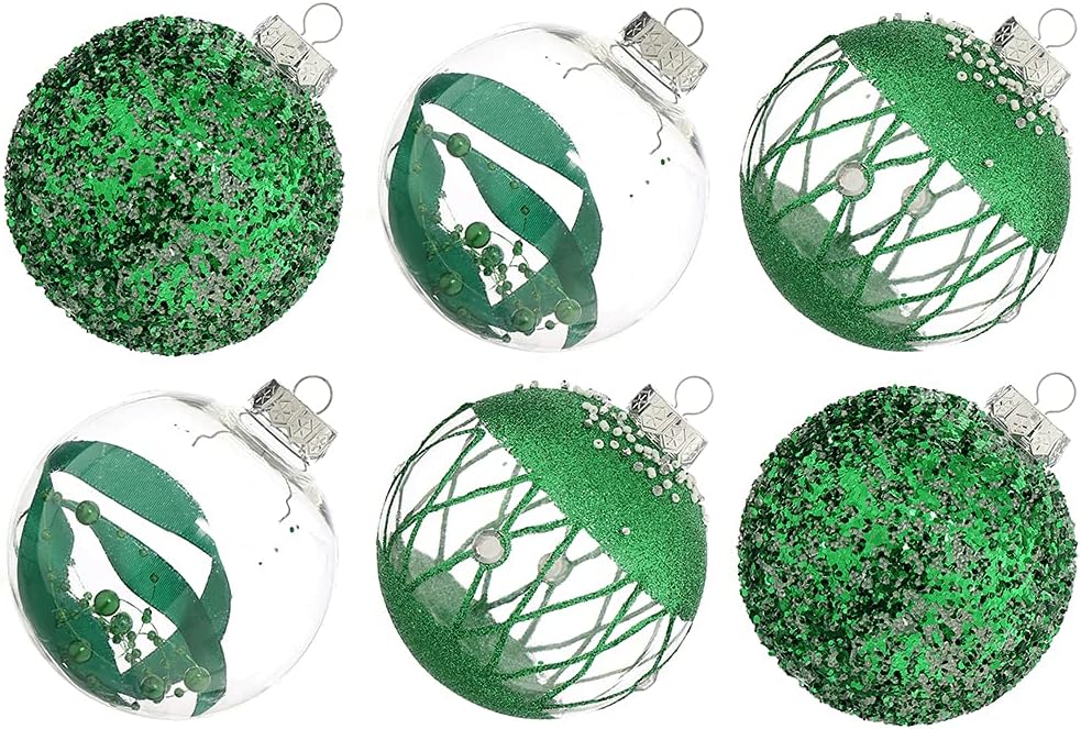 Large Shatterproof Clear Glitter Plastic Christmas Ball Ornaments - Flaxen