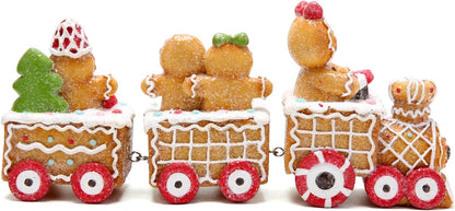 Gingerbread Man Train Figurines - Festive Indoor Decor for Table Centerpiece and Fireplace