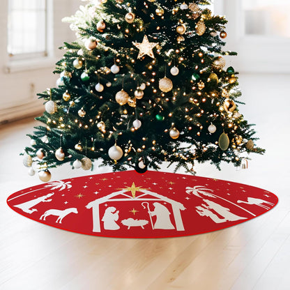 Red Nativity Christmas Tree Skirt - 48 Inch