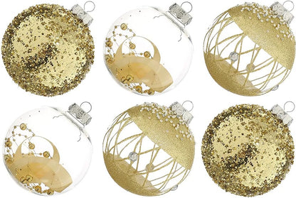 Large Shatterproof Clear Glitter Plastic Christmas Ball Ornaments - Flaxen