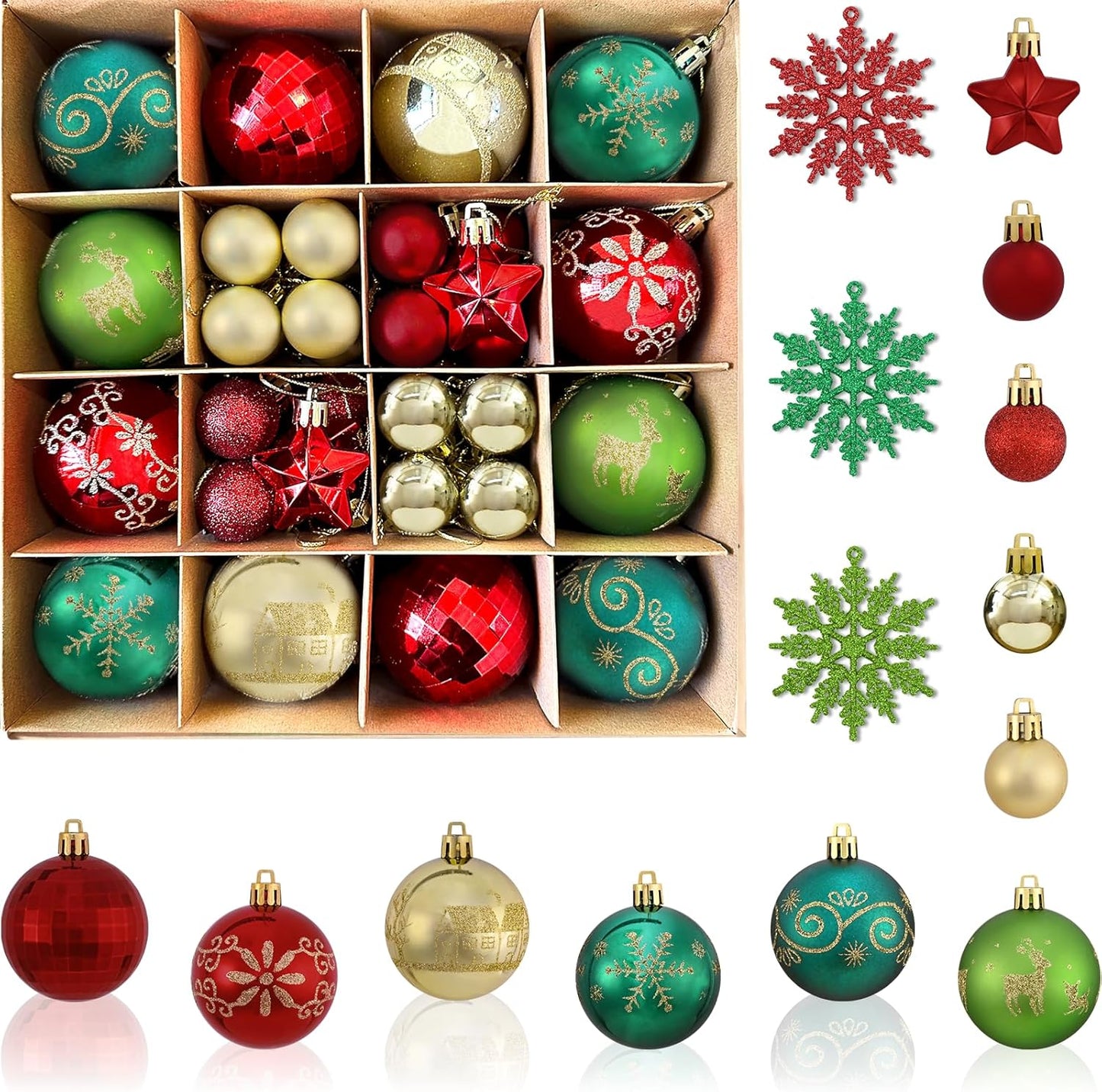 Red & White Christmas Ball Ornaments Set - 50pcs for Xmas Tree, Holiday Party, Wedding, Home Decor