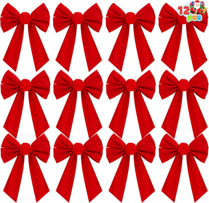 Red Velvet Bows - 12 Pack for Christmas Tree, Wreath, and Garland Decoration