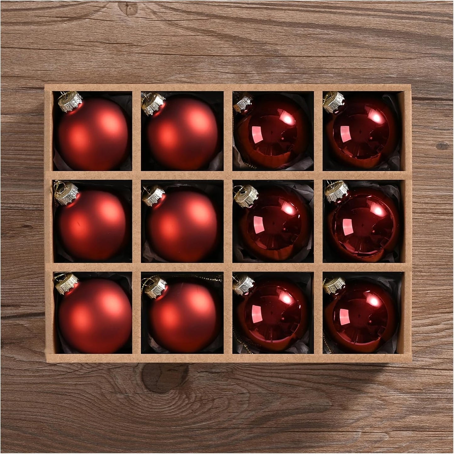 Brown Glass Christmas Ball Ornaments - Set of 12