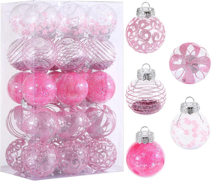 24ct Clear White Plastic Shatterproof Christmas Ornaments Set with Delicate Stuffed Decorations