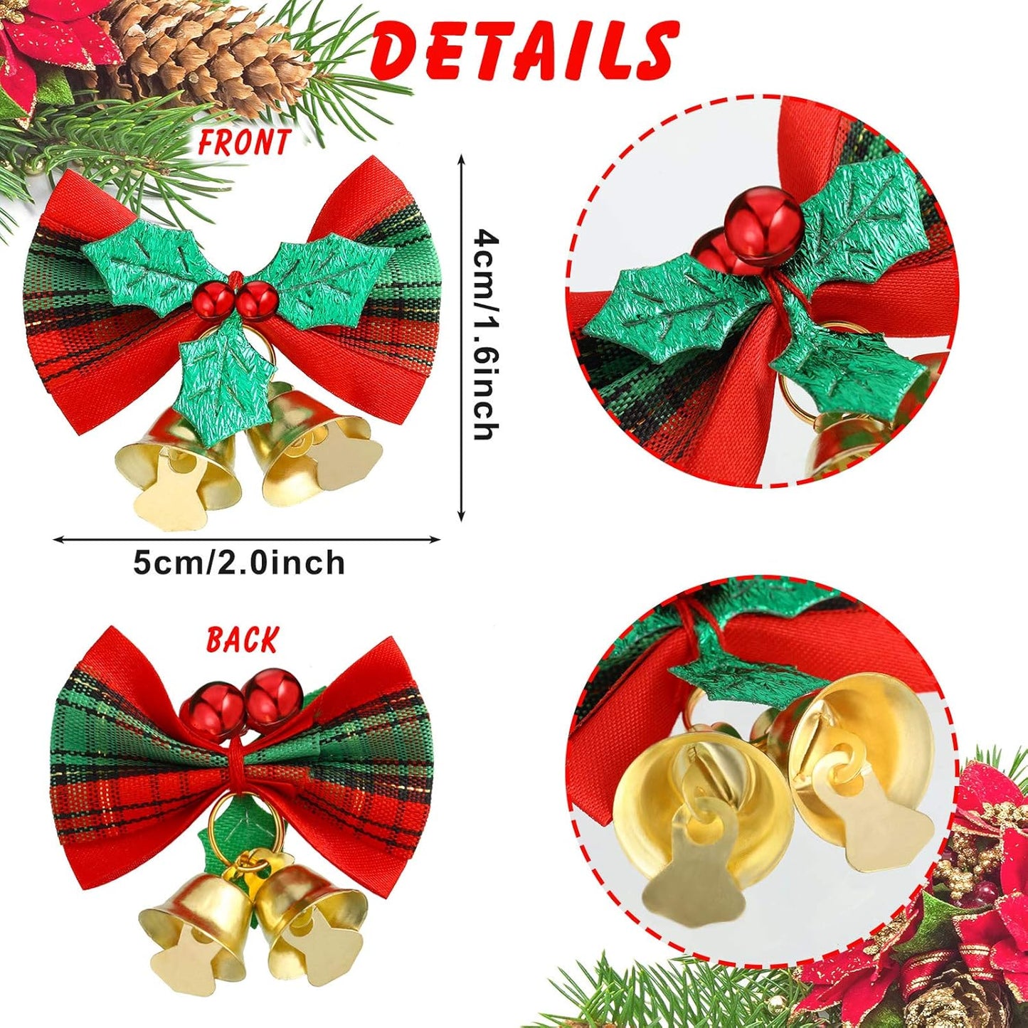 Set of 40 Christmas Mini Bows for Crafts