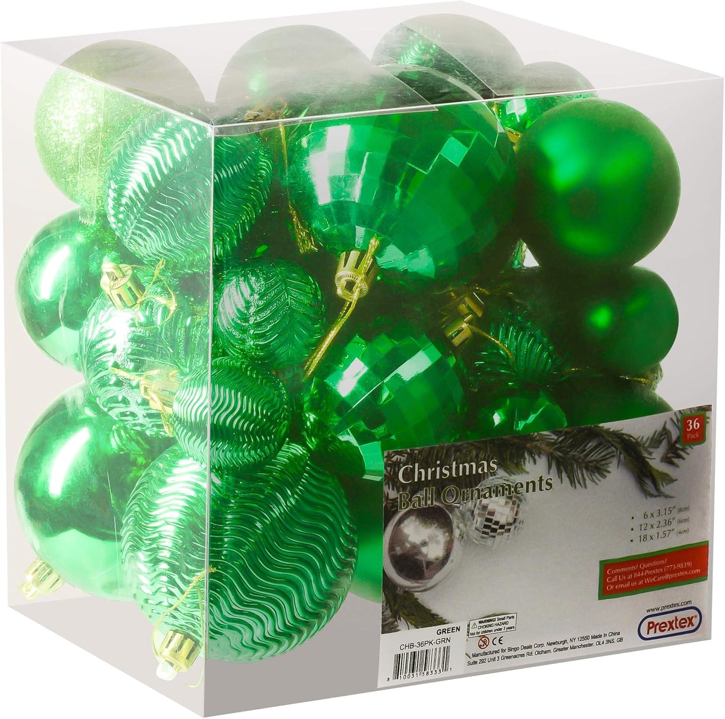 36 Green Shatterproof Christmas Ball Ornaments for Xmas Tree