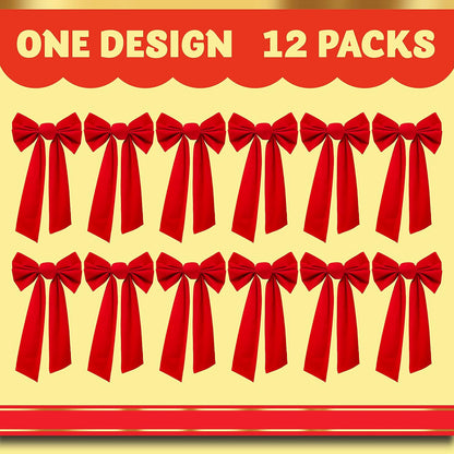 Red Velvet Bows - 12 Pack for Christmas Tree, Wreath, and Garland Decoration