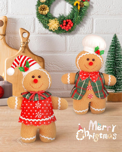 Gingerbread Man Christmas Plush Doll Set - Handmade Stuffed Animal Toys - Collectible Figurines Ornament - Indoor Home Decor