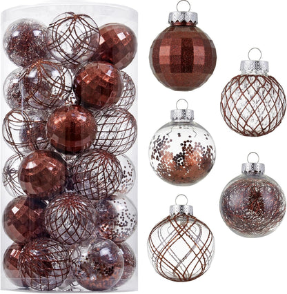 Clear Plastic Christmas Ball Ornaments Set - Red, Shatterproof