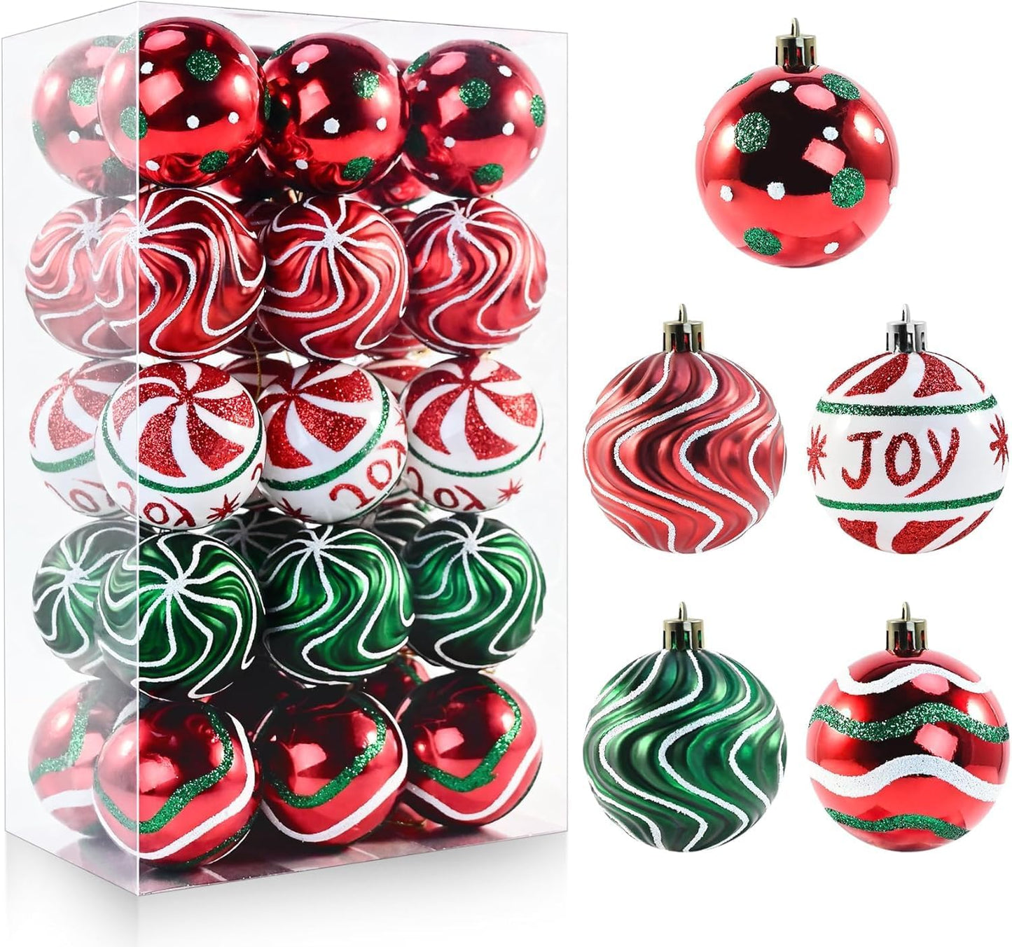 Shatterproof Christmas Ornaments - Red Green White - 16PCS - 2.36" - Xmas Tree Decoration