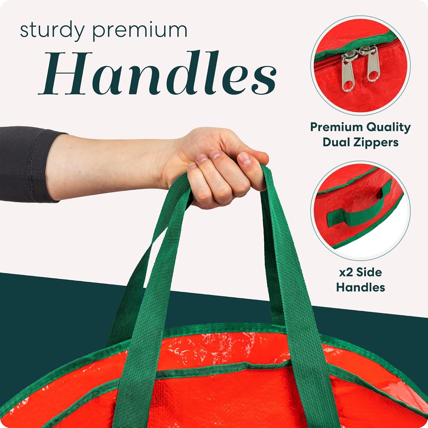 Christmas Wreath Storage Bag - Durable Tarp Material with Zipper and Carry Handles