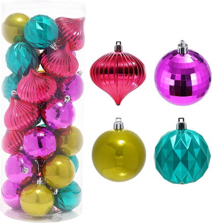 Shatterproof Glittering Brown Gold Christmas Balls Ornaments Set - 28pc