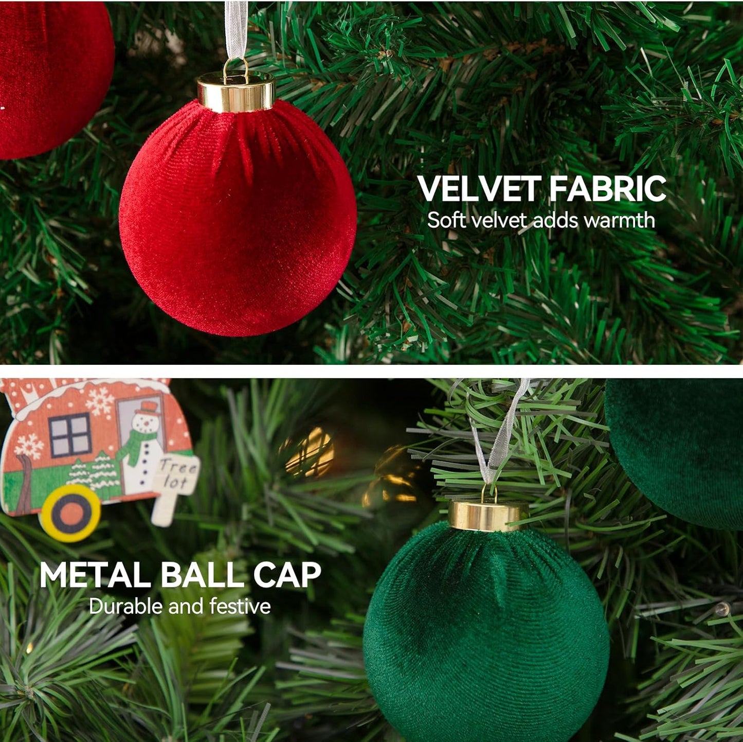 Shatterproof Velvet Christmas Tree Ornaments - Set of 12, 6 Colors, 3.15 Inch Balls in Gift Box