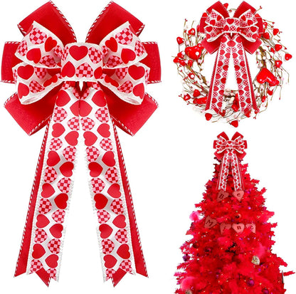 Red Velvet Christmas Tree Bow Decorations - Set of 10