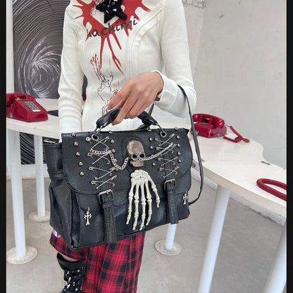 Gothic Lolita Harajuku Punk One Shoulder Y2K Rivet Chain Skull Bag