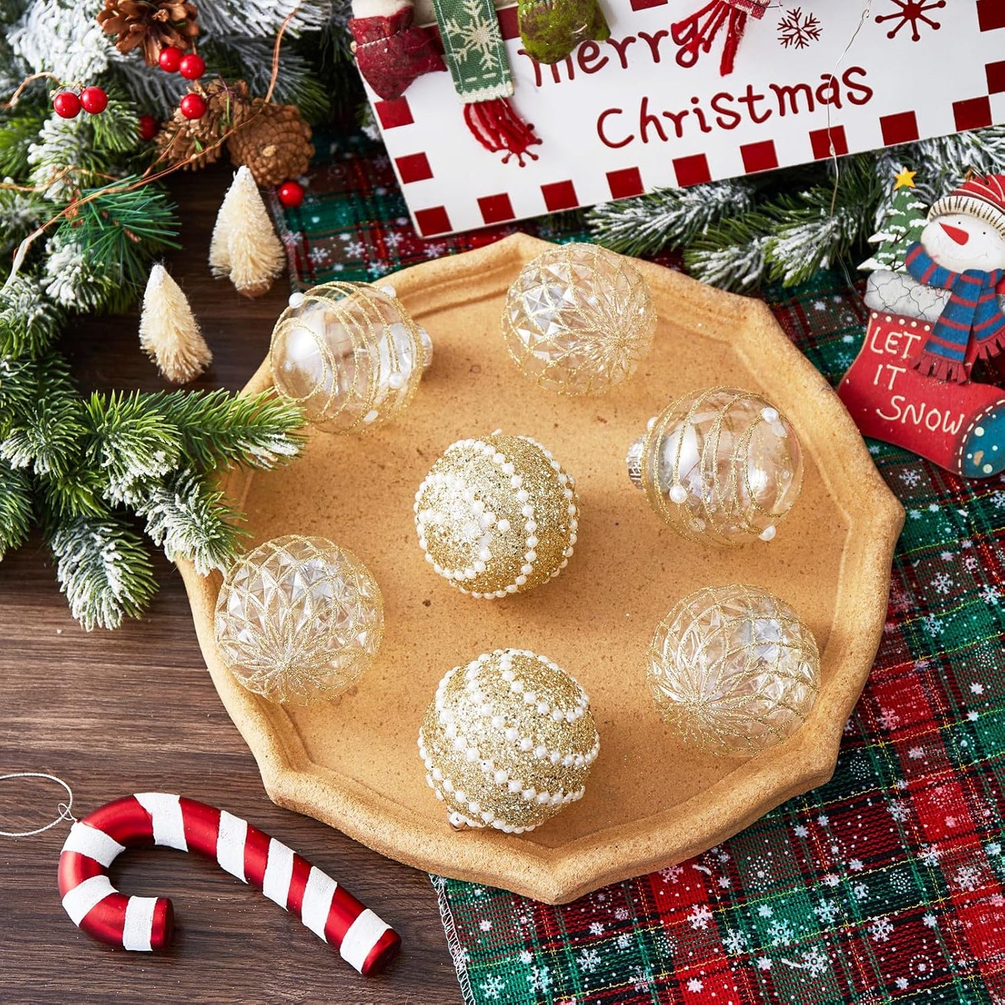 Shatterproof Clear Large Plastic Christmas Tree Decorations - Set of 12