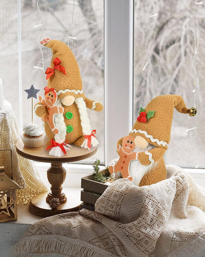 Gingerbread Man Gnomes Plush Doll Sets - Handmade Scandinavian Gnome Decor Kits