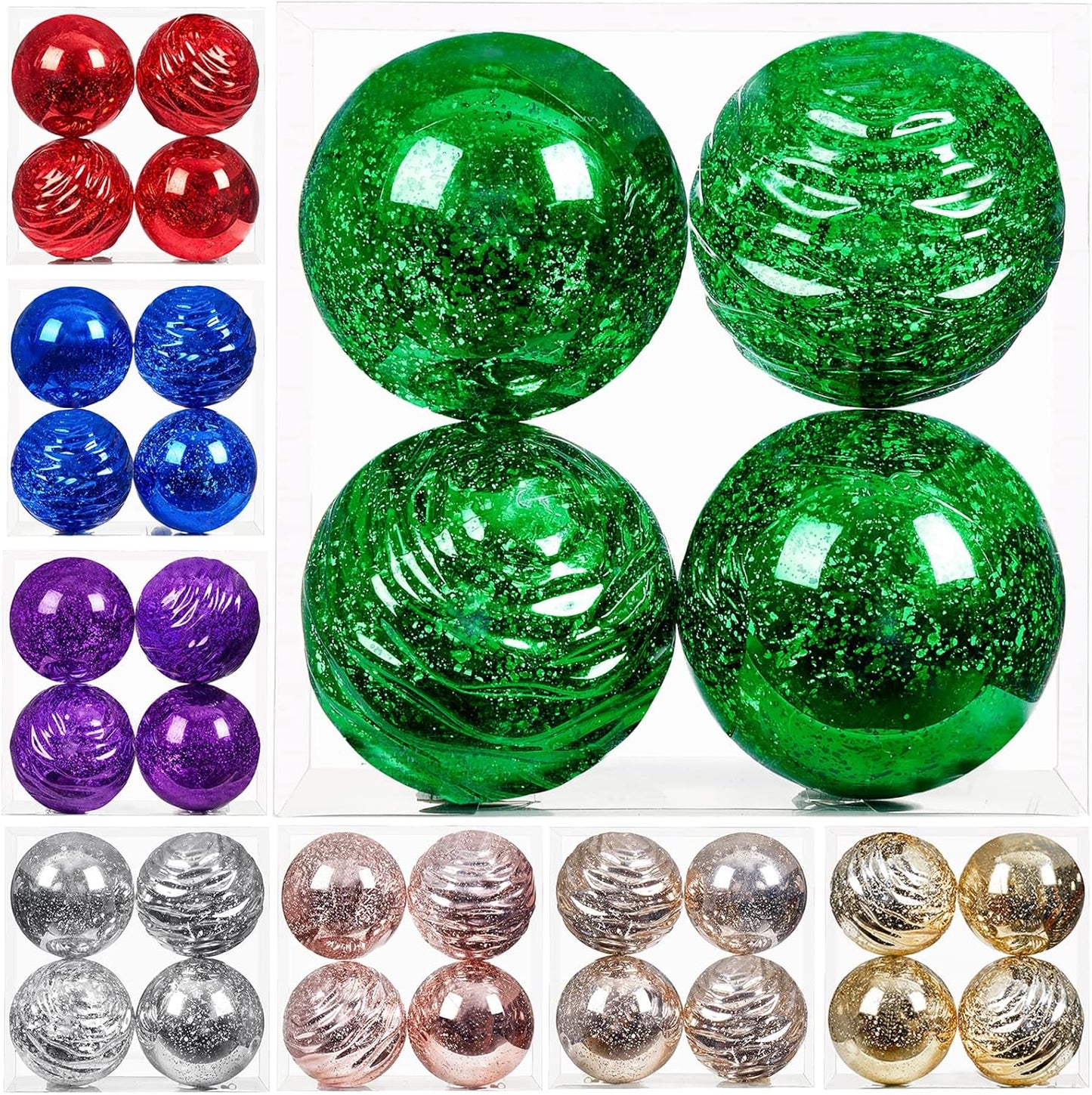 Oversized Shatterproof Plastic Christmas Ball Ornaments - Set of 2 in Champagne Color